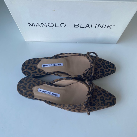 Manolo Blahnik NWT Leopard-Print Pointed-Toe Slingback Mules brown/black size-8 - Picture 7 of 8